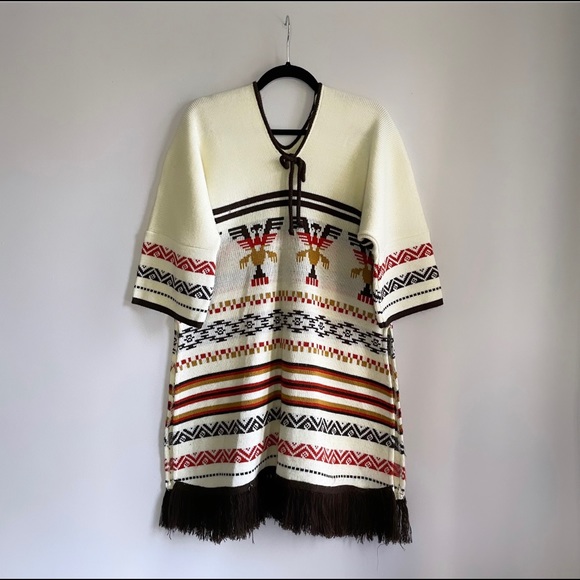 Vintage 70’s Southwestern Knit Tunic with Fringe - Picture 1 of 6
